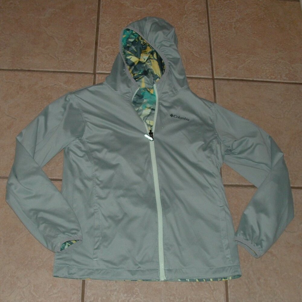 COLUMBIA Girls Sz Medium 10/12 Reversible Hooded Lightweight Full Zip Jacket - Picture 3 of 4